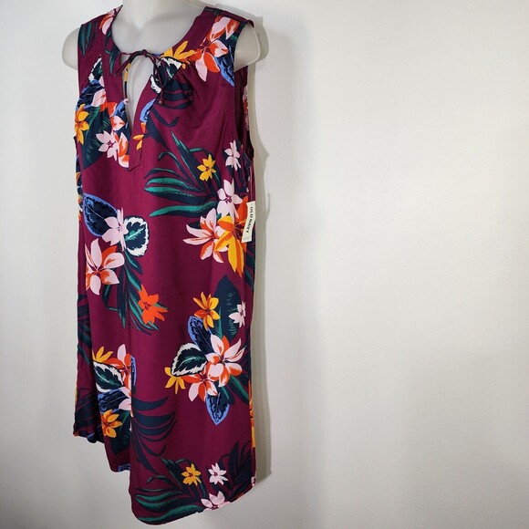 Old Navy Women’s Mini Dress Medium Shift Floral Sleeveless Tie Neck Raspberry - Picture 5 of 10